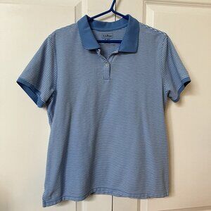 L.L. Bean Polo Womens XL Blue Stripe Golf‎ Preppy Academia Coastal